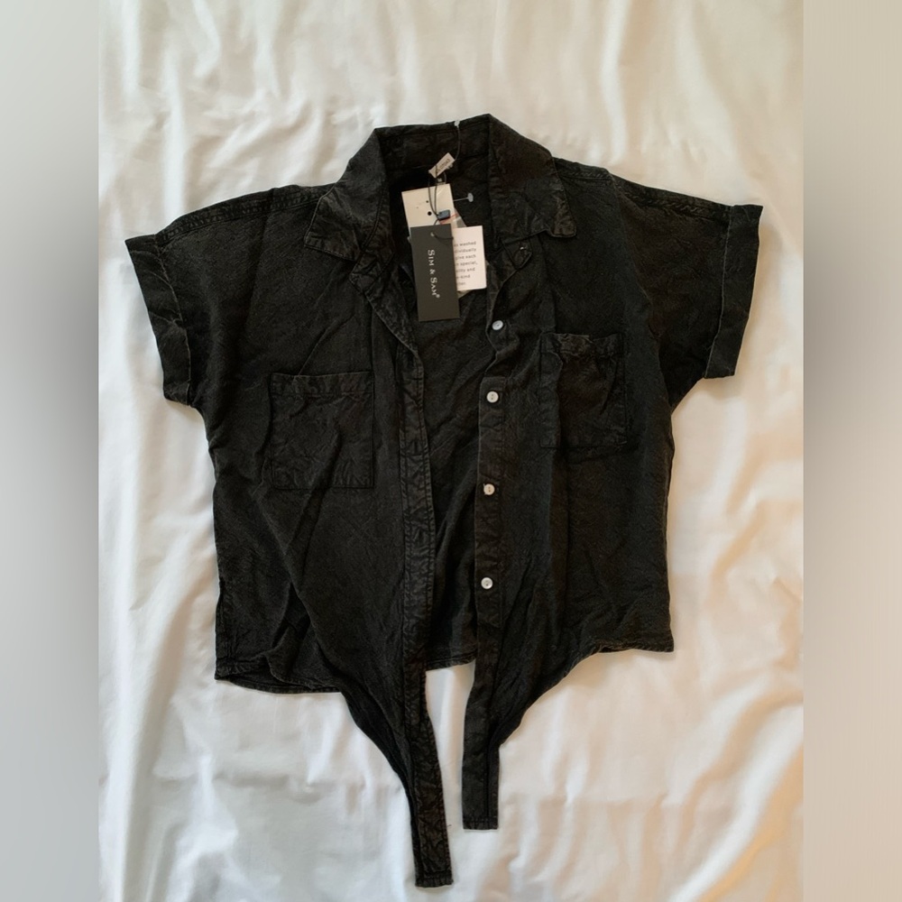 Short Sleeve Button Up Tie Top